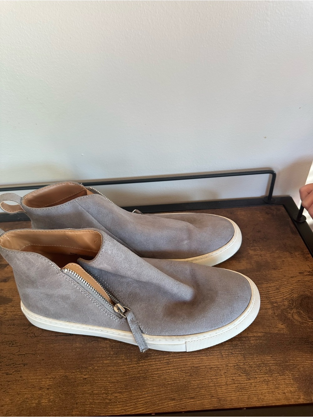J. Crew Women's Suede Zip-Front Ankle Sneakers in Light Gray